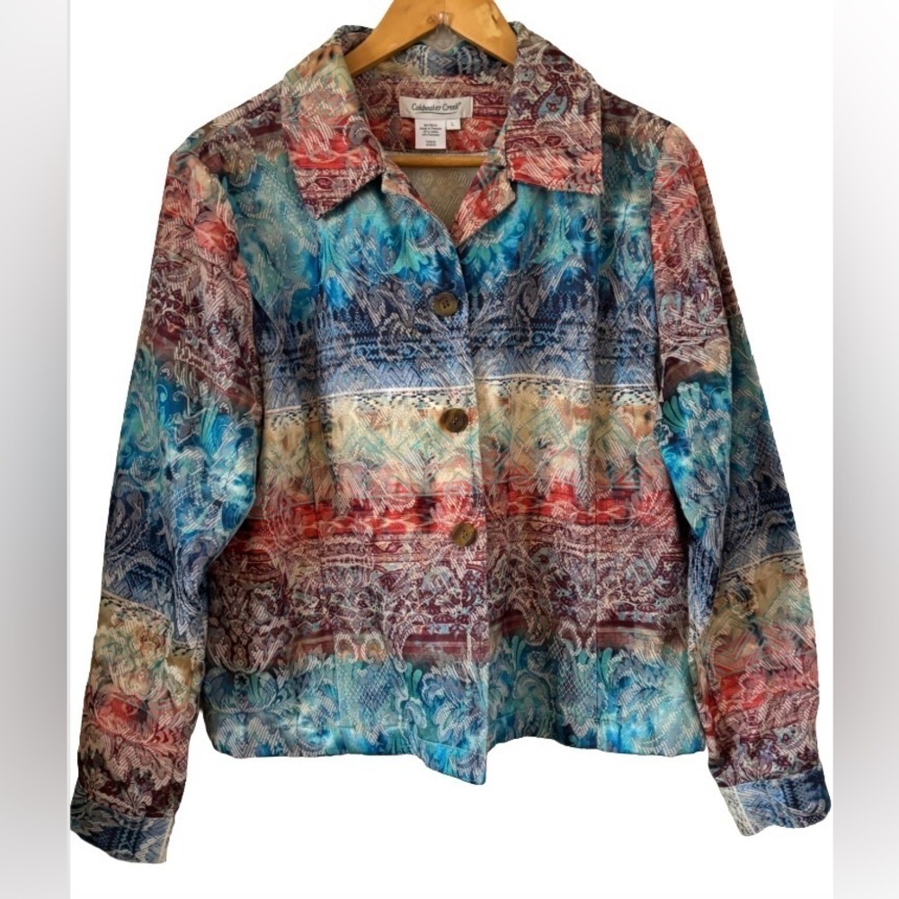 Coldwater Creek Y2K multicolor tapestry semi crop Jkt WM L rainbow